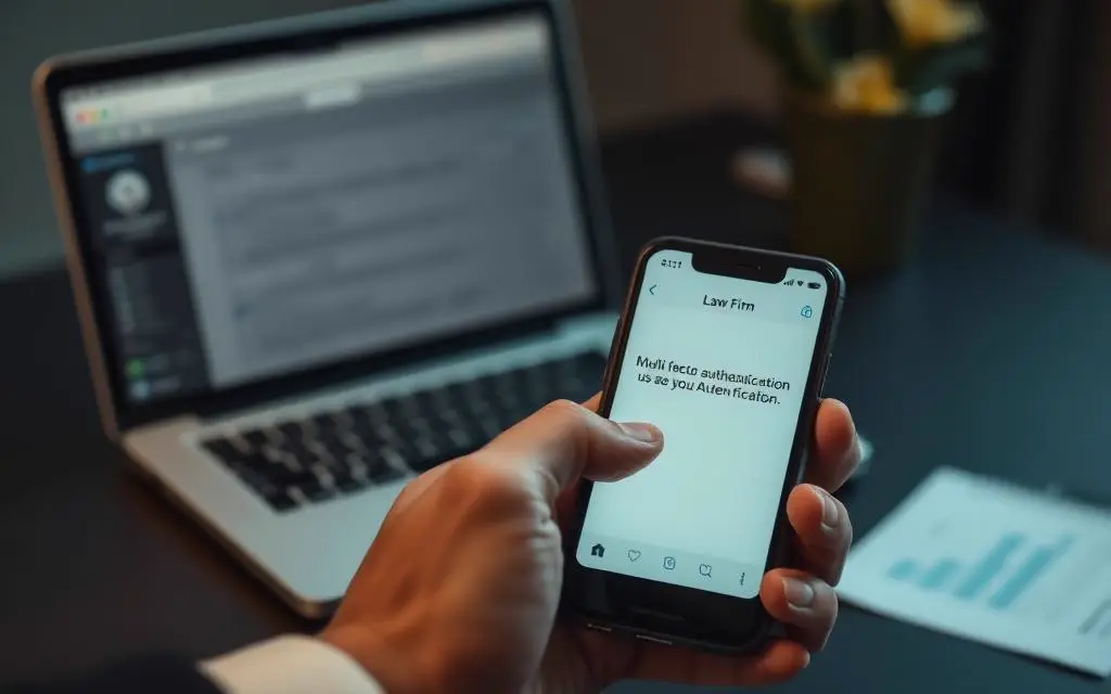 Attorney approving a multi-factor authentication prompt on a phone