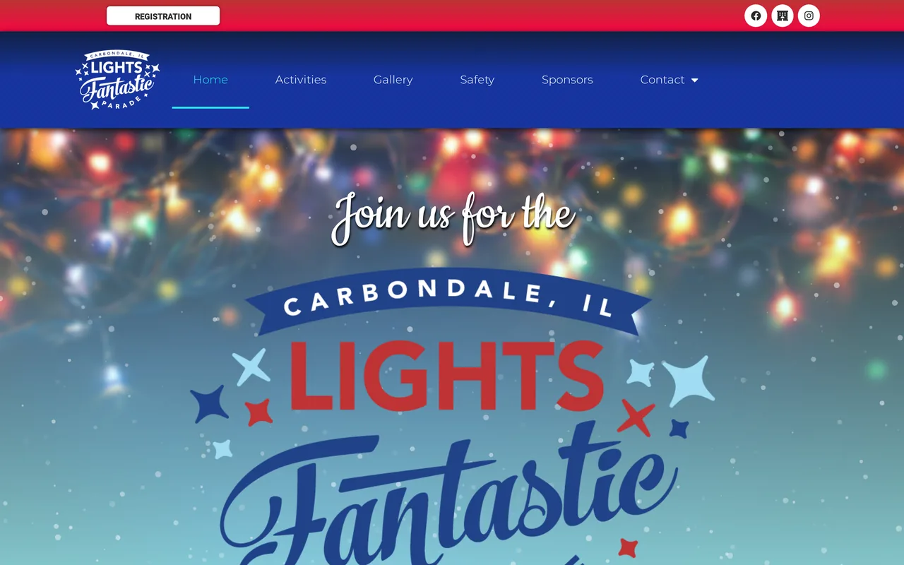 Homepage of the Carbondale Lights Fantastic Parade website designed by Mayer Branding