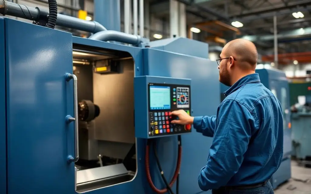 Operator at a CNC machine control panel