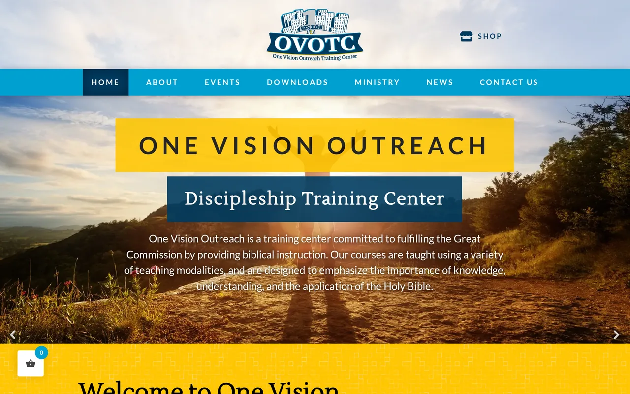 Homepage of the One Vision Outreach Training Center website designed by Mayer Branding