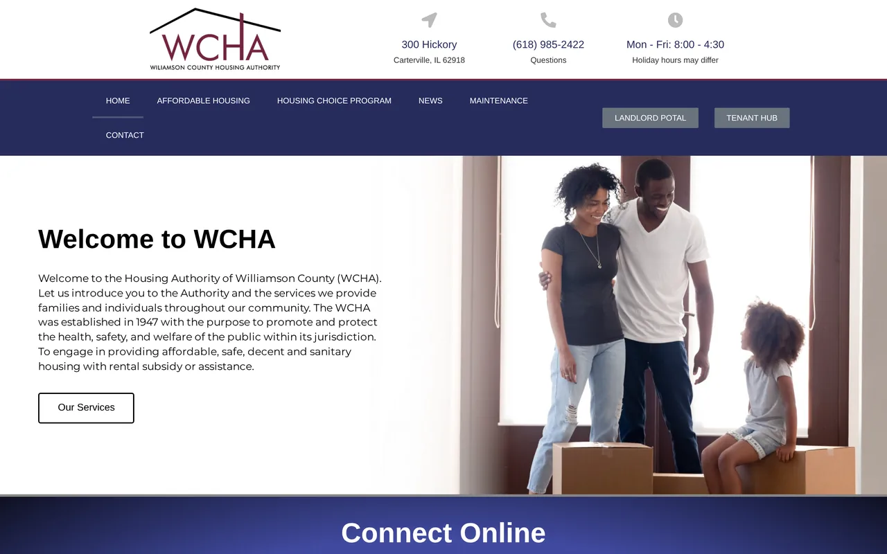 Homepage of the Williamson County Housing Authority website designed by Mayer Branding